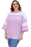 White Stripe Patchwork Bracelet Sleeve Plus Size T Shirt