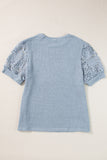 Ashleigh Blue Plus Size Textured Knit Lace Sleeve T Shirt