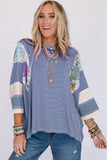 Striped Floral Patchwork Round Neck Top