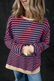 Green Stripe Oversized Contrast Trim Pullover Sweatshirt