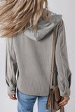 Pale Khaki Hooded Drawstring Pockets Corduroy Shacket