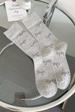 Gray Bow Knot Print Ribbed Crew Socks