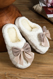 Camel Contrast Bowknot Applique Plush Winter Slippers (Bow Colors May Differ by Batch)