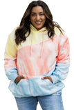 Sky Blue Colorblock Kangaroo Pocket Plus Size Hoodie