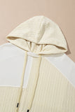 Beige Textured Patchwork Exposed Seam Plus Size Hoodie