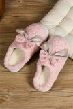 Camel Contrast Bowknot Applique Plush Winter Slippers (Bow Colors May Differ by Batch)