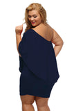 Plus size  Dressing Layered Dark Blue Mini Poncho Dress