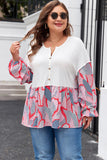 Apricot Plus Size Printed Patchwork Textured Buttoned Blouse