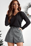 Bowknot V-Neck Long Sleeve Blouse