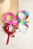 Pink 5pcs Glitter Jelly Bow Knot Ribbon Bracelet Set