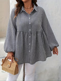 Plus size plaid collared neck long sleeve shirt for women