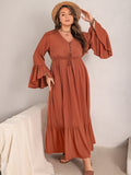 Plus Size V-Neck Flare Sleeve Maxi Dress