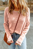 Black Textured Round Neck Long Sleeve Top