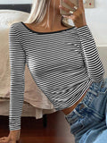 Devine Backless Striped Boat Neck Long Sleeve T-Shirt