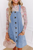 Dusk Blue Wide Strap Button Front Pocketed Denim Mini Dress