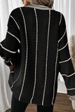 Black Colorblock Striped V Neck Knitted Loose Sweater