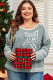 Star Round Neck Long Sleeve Plus Size Top