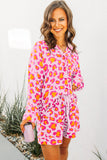 Orange Leopard Print Long Sleeve Shirt and Shorts Pajama Set