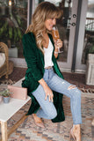 Green Velvet Open Front Pocketed Long Duster