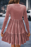 Apricot Pink Plus Size Velvet Ribbed Knit Tiered Ruffled Mini Dress