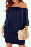 Plus size  Dressing Layered Dark Blue Mini Poncho Dress