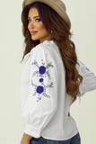 White Floral Embroidered Bracelet Sleeve Shirt