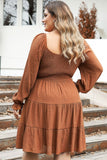 Plus Size Smocked Square Neck Tiered Dress