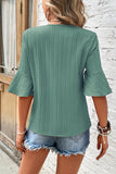 Beau Blue Ruffled Half Sleeve V Neck Textured Top