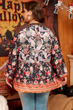 Black Plus Size Paisley Floral Print V Neck Bubble Sleeve Blouse