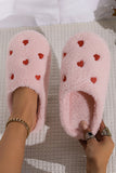 White Heart Shape Embroidered Slip On Plush Slippers