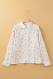 Heart Print Collared Neck Long Sleeve Shirt