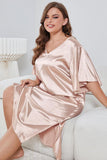 Plus Size Flutter Sleeve V-Neck Side Slit Night Gown