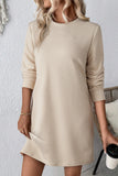 Gray Solid Color Textured Long Sleeve Shift Dress