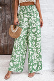 Devine Smocked Printed Wide Leg Pants with Pockets