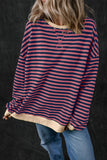 Green Stripe Oversized Contrast Trim Pullover Sweatshirt