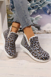 Dark Grey Leopard Print Ankle Patched Flat Winter Fur Boots