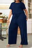 Plus Size Drawstring Waist Short Sleeve Jumpsuit