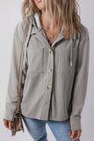 Pale Khaki Hooded Drawstring Pockets Corduroy Shacket