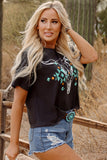 Carbon Grey Vintage Western Bull Head Skull Turquoise Aztec Graphic T Shirt