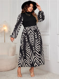 Honey Plus Size Printed Mock Neck Long Sleeve Midi Dress