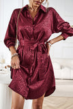 Apricot Sleek Leopard Long Sleeve Tie Waist Shirt Dress