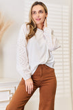 Shiny Eyelet Dropped Shoulder Round Neck Blouse