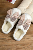 Camel Contrast Bowknot Applique Plush Winter Slippers (Bow Colors May Differ by Batch)