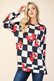 Celeste Full Size Checkered Bow Print Round Neck T-Shirt