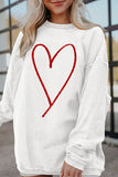 White Glittering Heart Printed Corded Valentines Pullover Sweatshirt