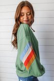 Flamingo Rainbow Striped Sleeve Crew Neck Loose Sweatshirt