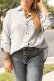 White Stripe Rolled Tab Sleeve Buttoned Plus Size Shirt