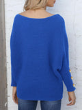 Full Size Boat Neck Long Sleeve Sweater