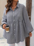 Plus size plaid collared neck long sleeve shirt for women