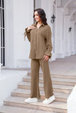 Drawstring Flounce Sleeve Shirt and Pants Set